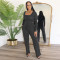 Fashion women's distressed thread set long sleeved pocket drawstring two-piece set for autumn and winter