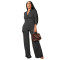 Women's V-neck zipper pocket wide leg long sleeved distressed jumpsuit
