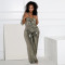 Popular women's clothing with a swinging collar, hanging neck, exposed back, wide leg jumpsuit for women