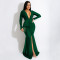Women's solid color sexy V-neck slit temperament bag hip long skirt dress