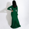 Women's solid color sexy V-neck slit temperament bag hip long skirt dress