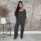 Fashion women's distressed thread set long sleeved pocket drawstring two-piece set for autumn and winter