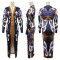 Hot selling color printed sexy V-neck long sleeved slit dress long skirt