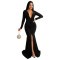 Women's solid color sexy V-neck slit temperament bag hip long skirt dress