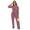 Fashion women's distressed thread set long sleeved pocket drawstring two-piece set for autumn and winter