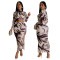Women's clothing source fashion print sexy print long sleeved skirt two-piece set