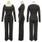 Fashion women's distressed thread set long sleeved pocket drawstring two-piece set for autumn and winter