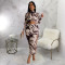 Women's clothing source fashion print sexy print long sleeved skirt two-piece set