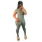 Fashion women's zippers, short sleeves, ribbed grooves, washed and worn, tight fitting jumpsuit, new