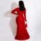 Women's solid color sexy V-neck slit temperament bag hip long skirt dress