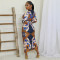 Hot selling color printed sexy V-neck long sleeved slit dress long skirt