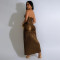 Women's sexy deep V-neck high slit sleeveless party dress