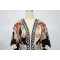 Hot selling color printed sexy V-neck long sleeved slit dress long skirt