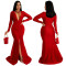Women's solid color sexy V-neck slit temperament bag hip long skirt dress
