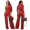 Women's V-neck zipper pocket wide leg long sleeved distressed jumpsuit