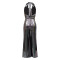 Popular women's clothing with a swinging collar, hanging neck, exposed back, wide leg jumpsuit for women
