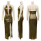 Women's sexy deep V-neck high slit sleeveless party dress