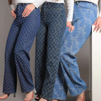 Fashionable and casual temperament, slim fit trend, jacquard wide leg long jeans