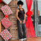 Women's street casual washed gradient color rhinestone high waisted straight leg pants