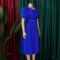 Women's fashion pleated elegant V-neck large skirt