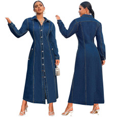 Fashionable new denim pocket long sleeved breasted jacket style dress