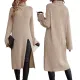 Fashionable autumn and winter loose high neck long sleeved slit new sweater dress