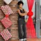 Women's street casual washed gradient color rhinestone high waisted straight leg pants