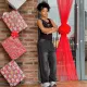 Women's street casual washed gradient color rhinestone high waisted straight leg pants