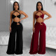 Fashion women's solid color sexy strapless pants two-piece set new