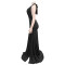 Fashionable women's sexy temperament hanging neck deep V-neck slit dress