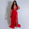 Fashionable women's sexy temperament hanging neck deep V-neck slit dress