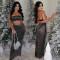 Fashionable women's sexy strapless, diamond hot stamping, hip hugging long skirt two-piece set