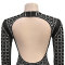Fashionable women's sexy backless short skirt with rhinestones long sleeved dress