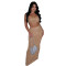 Fashionable women's sexy strapless, diamond hot stamping, hip hugging long skirt two-piece set