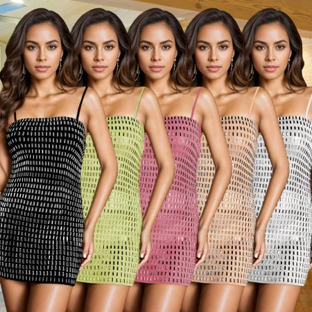 Fashion women's hot pressed diamond backless sexy suspender dress new style
