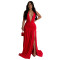 Fashionable women's sexy temperament hanging neck deep V-neck slit dress