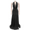 Fashionable women's sexy temperament hanging neck deep V-neck slit dress
