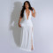 Fashionable women's sexy temperament hanging neck deep V-neck slit dress