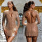 Fashionable women's sexy backless short skirt with rhinestones long sleeved dress