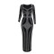 Sexy rhinestone oversized collar, hip hugging elastic long, slightly flared dress, slim fit, long sleeved women's clothing
