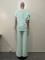 7-inch asymmetrical slanted shoulder solid color straight leg pants two-piece set