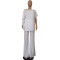 7-inch asymmetrical slanted shoulder solid color straight leg pants two-piece set