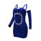 Falling shoulder hollowed out diamond embellished sequin skirt, sexy and spicy girl wrapped hip dress
