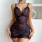 Sexy lingerie lace perspective love print seduction nightgown thong two-piece set