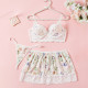 Sexy lingerie lace floral bra short skirt thong three piece set