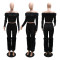 Long sleeved one shoulder top, slim fit long pants, hairy two-piece set