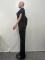 7-inch asymmetrical slanted shoulder solid color straight leg pants two-piece set