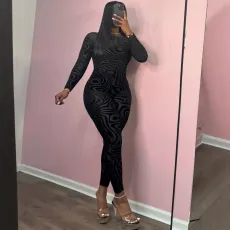New temperament printed sexy backless tight jumpsuit