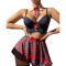Sexy lingerie set, seductive, plaid, passionate uniform, bra, short skirt, thong, three piece set