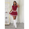 women's new color blocked knitted sweater with exposed waist, POLO collar, short sleeved pleated skirt two-piece set